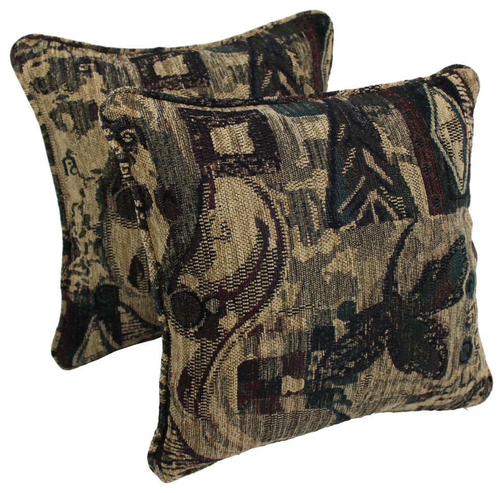 18" Double-Corded Jacquard Chenille Square Throw Pillows, Set of 2, Antiquity