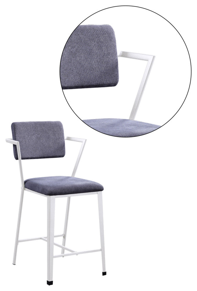 Set of 2 Gray Fabric Counter Height Chair, White Finish