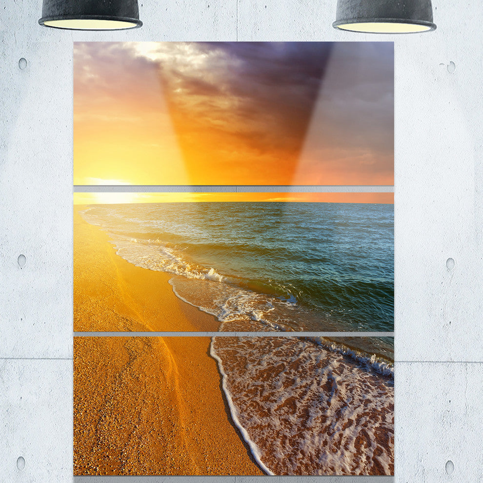 "Fantastic Yellow Sky in Blue Beach" Metal Wall Art, 3 Panels, 28"x36"