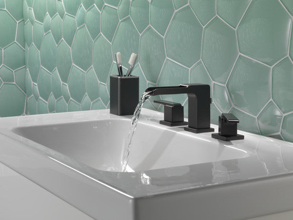 Delta Ara 2 Handle Widespread Channel Bathroom Faucet, Matte Black, 3568LF-BLMPU