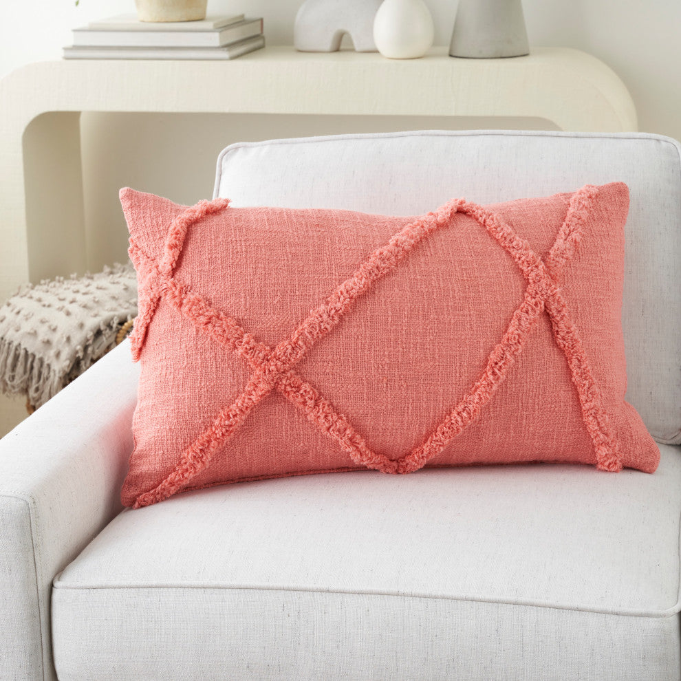 Mina Victory SH018 Throw Pillow, Coral, 14" X 24"