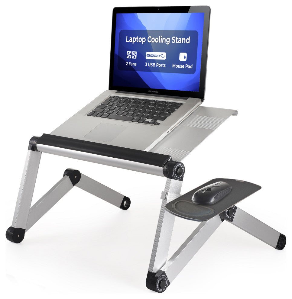 Workez Adjustable Height, Ergonomic Aluminum Laptop Cooling Stand, Silver