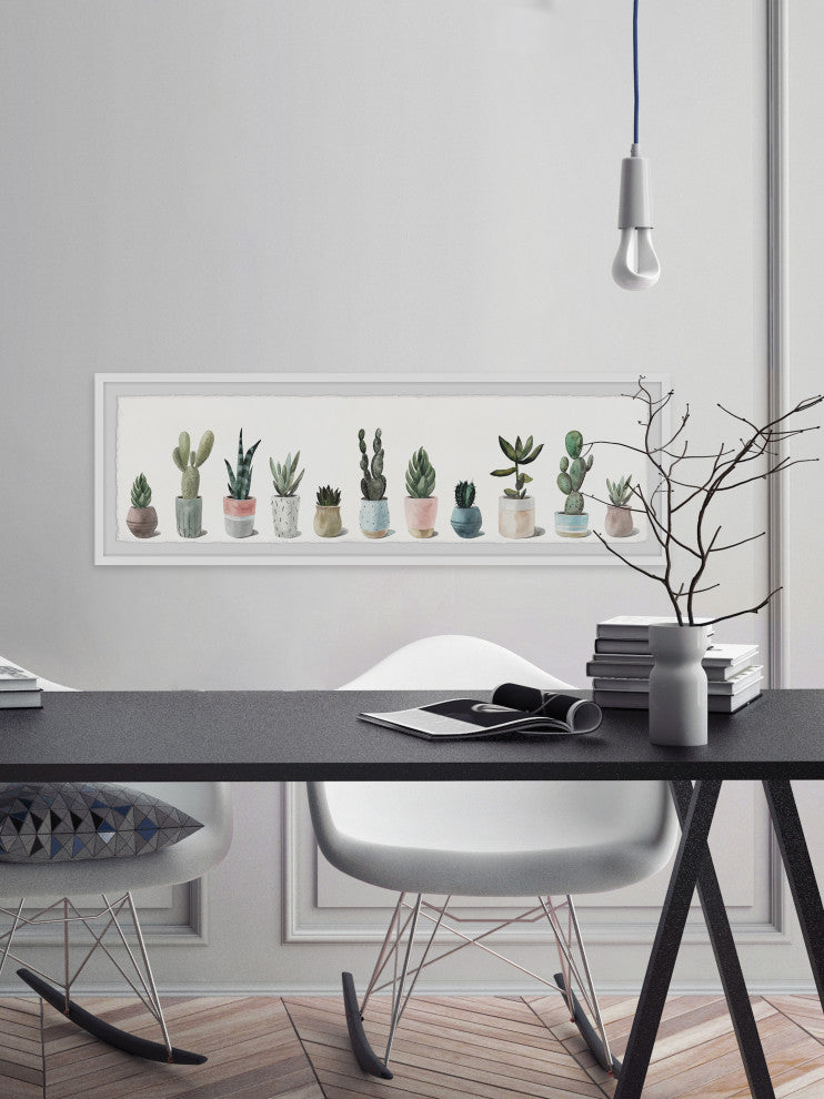 "Row of Succulent Plants" Framed Painting Print, 30x10