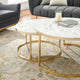 Coffee Table Nesting, Round, Artificial Marble, Metal, Gold White, Modern