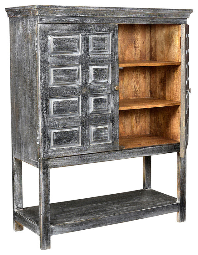 Martin Solid Wood 2 Door Tall Boy Cabinet, Distressed Gray