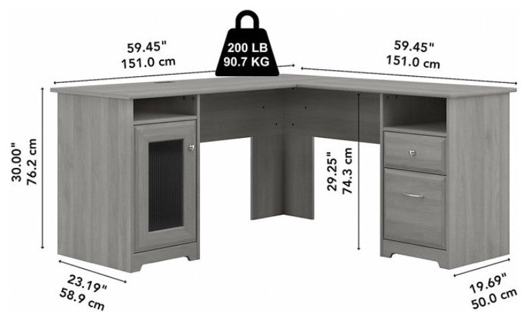 L-Shaped Desk, Worktop With USB Charging Ports & Cable Management, Modern Gray