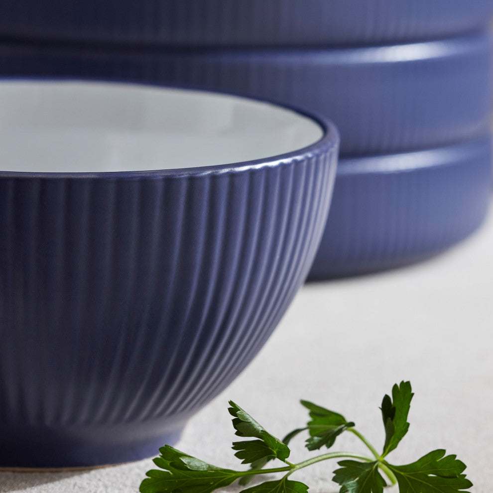 Christian Siriano Larosso Stoneware 12 Piece Dinnerware Set, Dark Blue