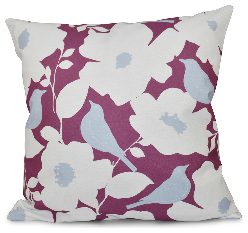 Modfloral, Floral Print Pillow, Purple, 18"x18"
