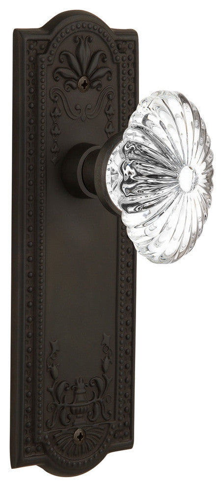 Meadows Plate Passage Oval Fluted Crystal Glass Knob, Oil-Rubbed Bronze