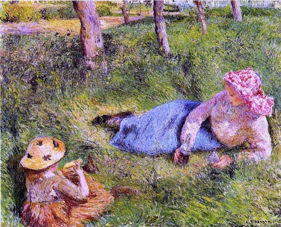Camille Pissarro The Snack Child and Young Peasant at Rest Wrapped Canvas