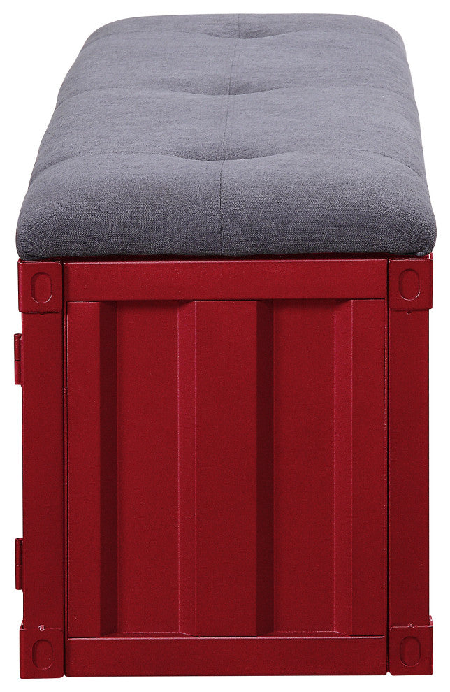 ACME Cargo Storage Bench, Gray Fabric and Red