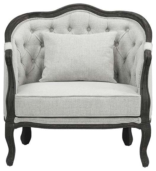 Acme Samael Chair With Pillow Gray Linen and Dark Brown Finish