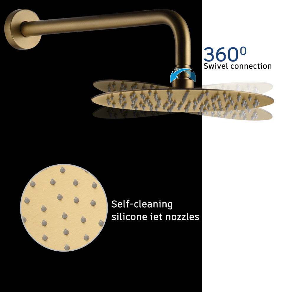 CASAINC 10" Round Wall Mounted Rainfall Luxury Shower System Kit, Brushed Gold