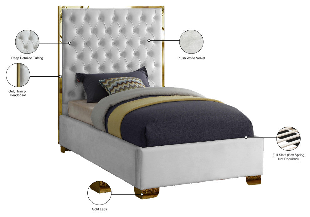 Lana Velvet Bed, White, Twin