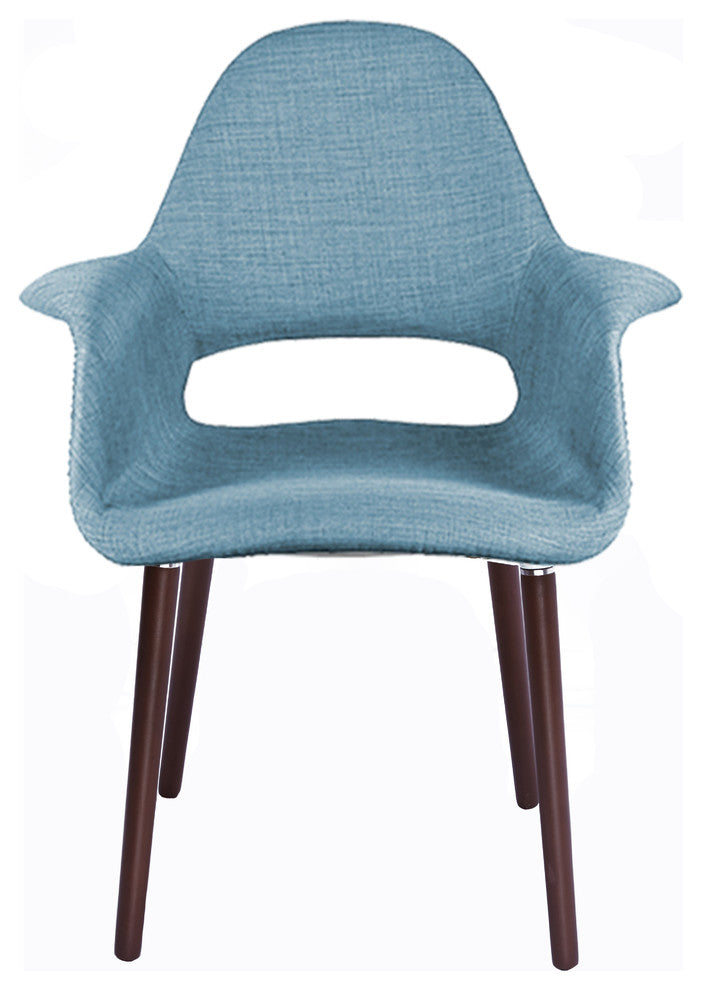 Designer Modern Upholstered Fabric Dark Wooden Leg Living Room Dining Chair, Blue