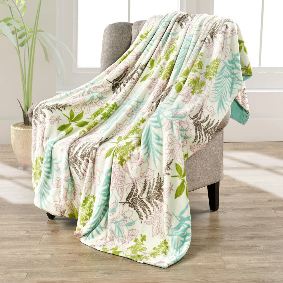 Floral Printed Flannel Throw, Tropical