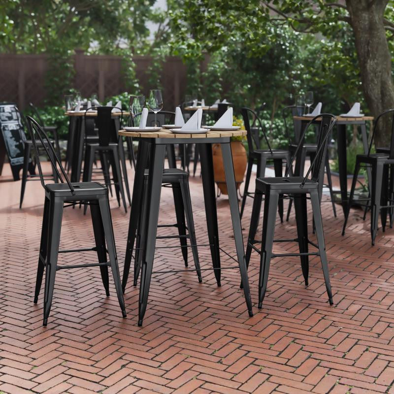 Declan Commercial Indoor/Outdoor Round Bar Top Table, 30", Brown/Black
