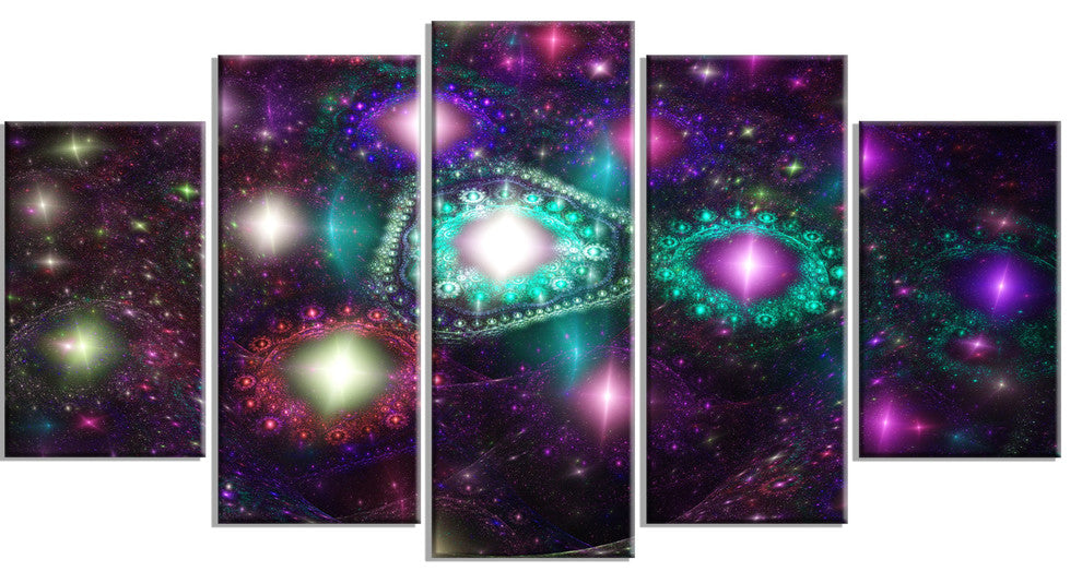 Far Bright Colorful Space Galaxy, Abstract Canvas Art Print, 60"x32", 5 Panels