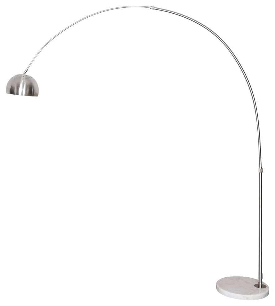 Leisuremod Arco Floor Lamp With White Marble Base and Metal Lamp Shade, Silver