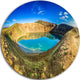 Blue Lake In The Crater Of Volcano, Landscape Disc Metal Artwork, 38"