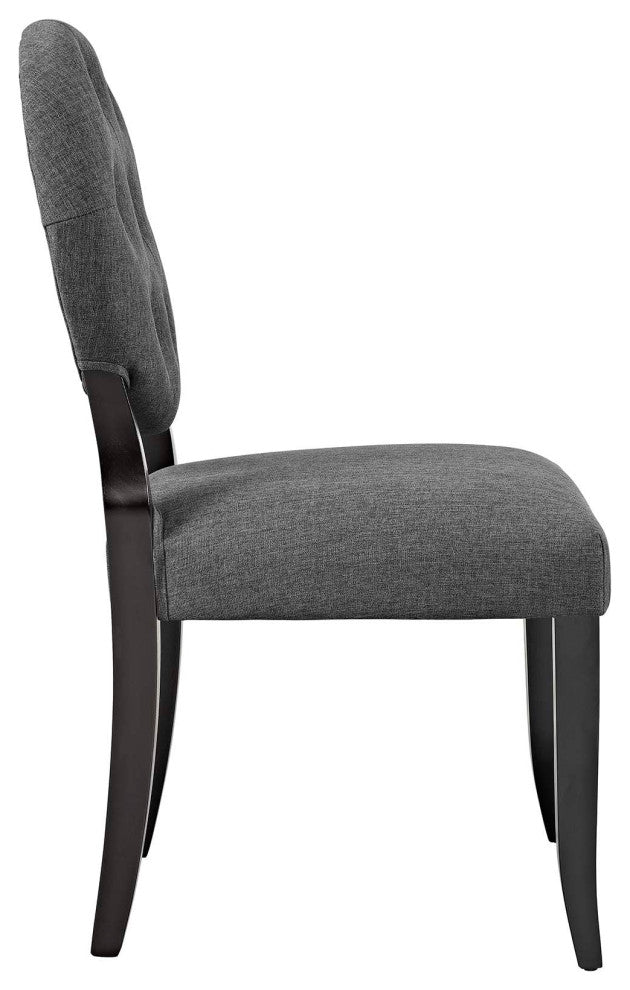 Gray Button Dining Side Chair Upholstered Fabric Set of 2
