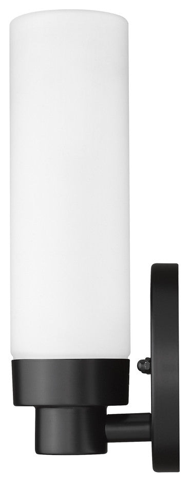 Matte Black Wall Light with Narrow Frosted Glass Shade