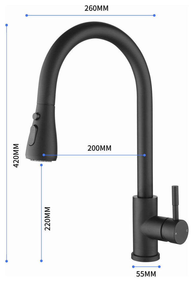 Wellfor Single-Handle Pull Down Sprayer Kitchen Sink Faucet, Matte Black