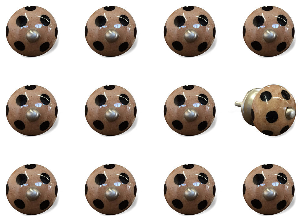 Knob-It Vintage Handpainted Ceramic Knobs, Set of 12, Brown/Black