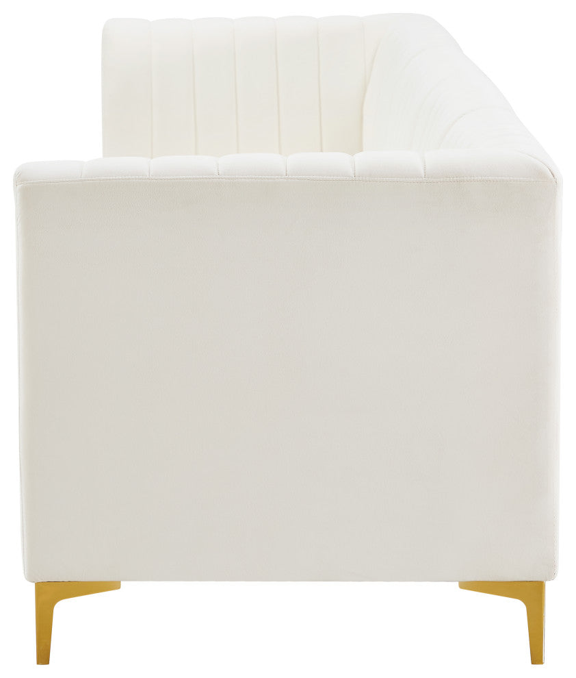 Alina Velvet Upholstered 4-Piece Modular Sofa, Cream