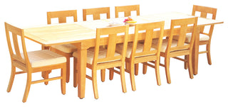9-Piece Outdoor Teak Dining Set: 122" Ext Rectangle Table, 8 Osbo Armless Chairs