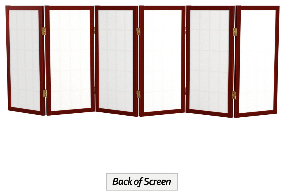 2' Tall Desktop Window Pane Shoji Screen, Rosewood, 6 Panels