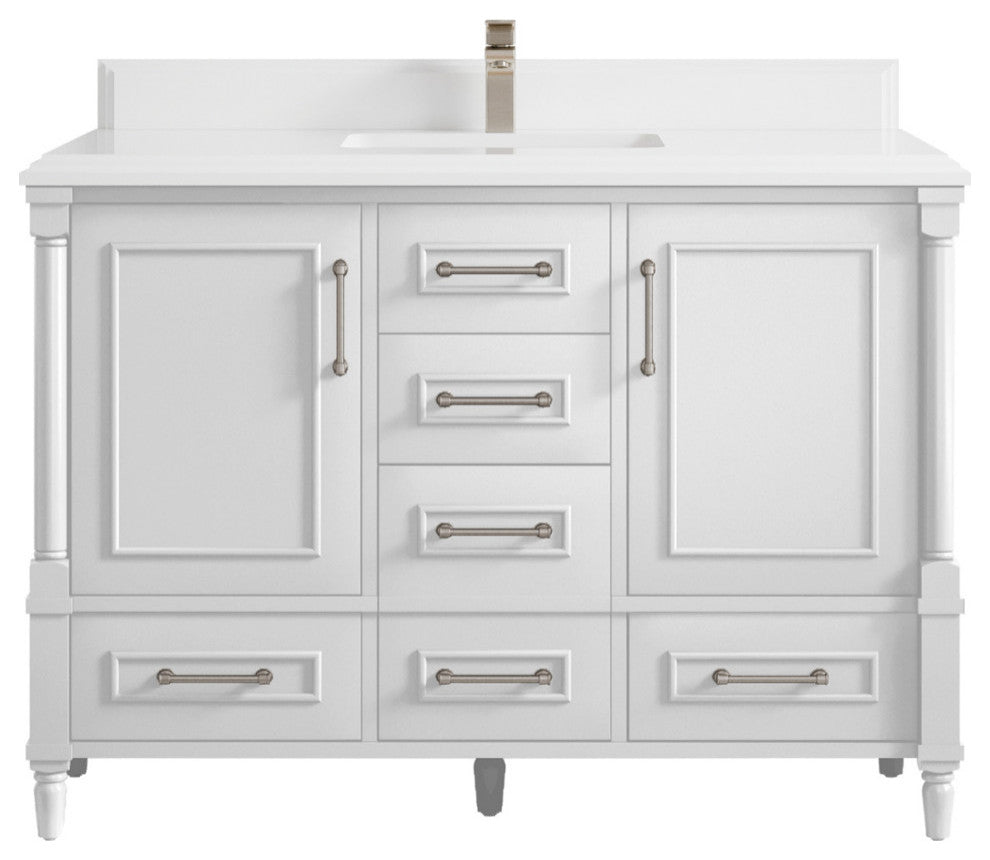 Aberdeen 48 Single Sink Bath Vanity in White 1.5" White Quartz