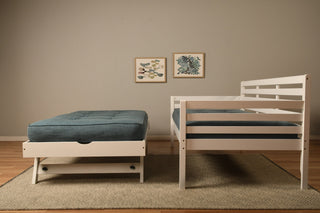 Boho Daybed With Pop Up and Linen Aqua Mattresses, White