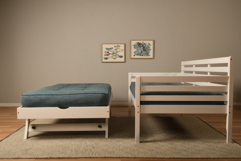 Boho Daybed With Pop Up and Linen Aqua Mattresses, White