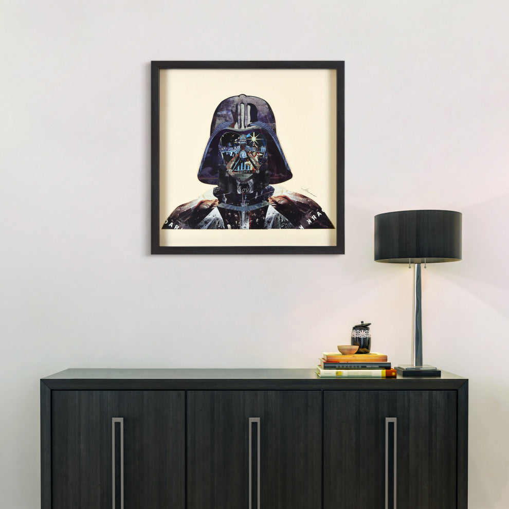 "Dark Side" Handmade Collage Framed Wall Art Under Glass Signed by Alex Zeng