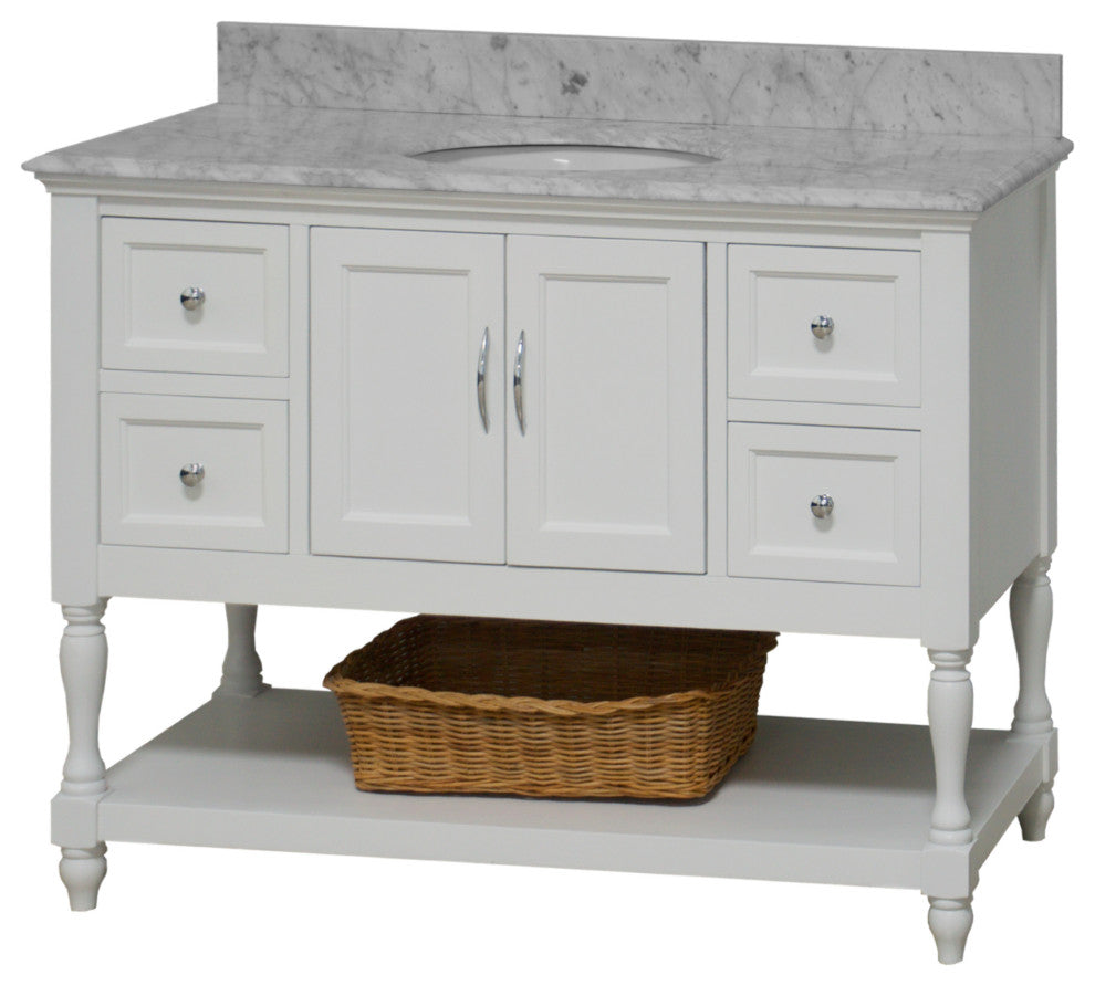 Beverly 48" Bathroom Vanity, White, Carrara Marble