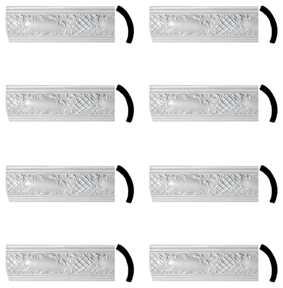 Ornate Cornice White Urethane Brook Design 8 Pieces Totaling 378" Length