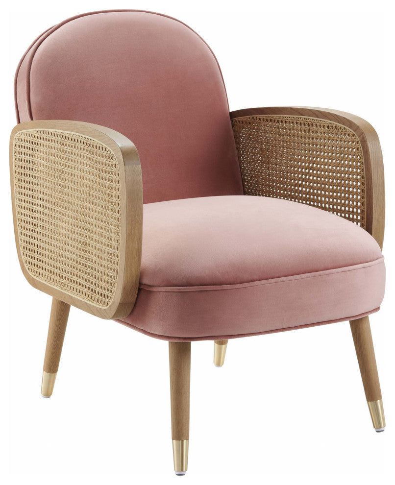 Modern Pink Velvet With Cane Accent Chair