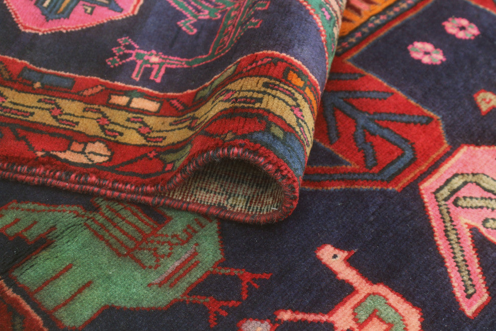 Fine Vintage Distressed Fardad Navy/Burgundy Runner, 4'2x9'11