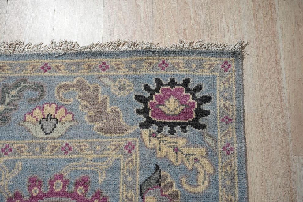 Hand-Knotted Wool Blue Traditional Modern Knot Rug, 8'x10