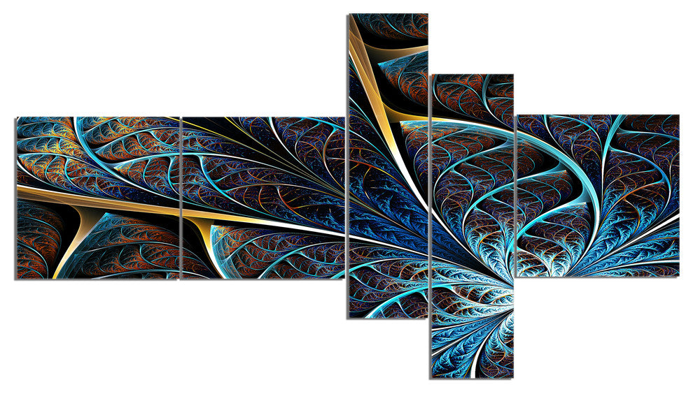 Abstract Brown Fractal Flower, Floral Art Canvas Print, 60"x32", 5 panels