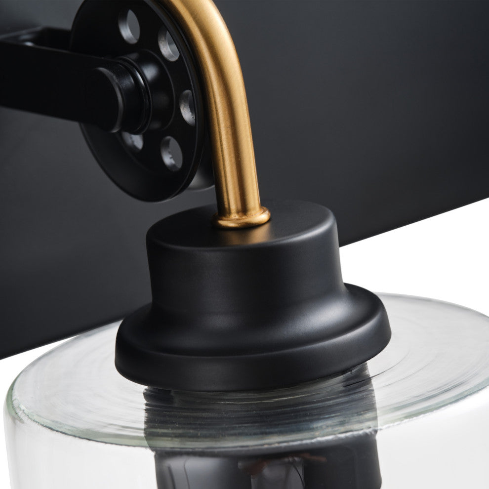 Matte Black 3-Light Cylinder Clear Glass Vanity Light for Bathroom