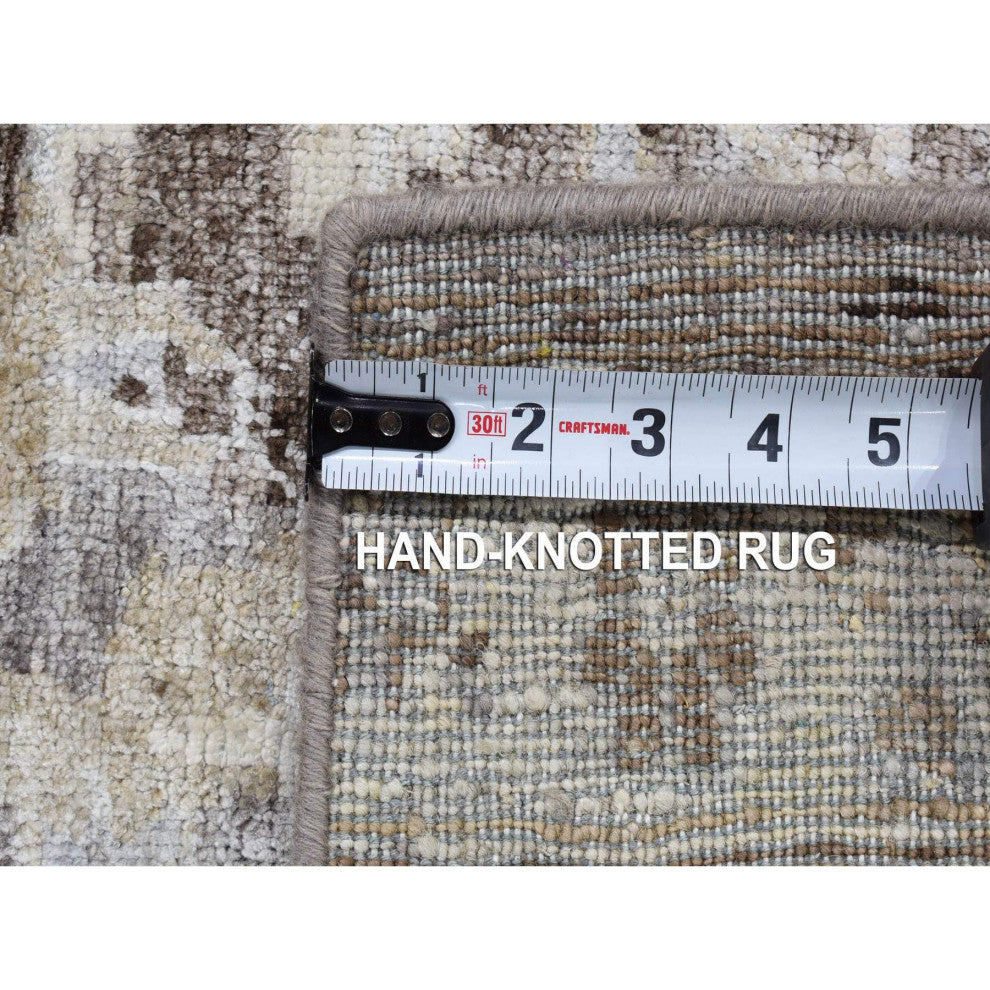 Light Gray Silk and Wool Modern Design Hand Knotted Mat Square Rug, 2'0"x2'0"