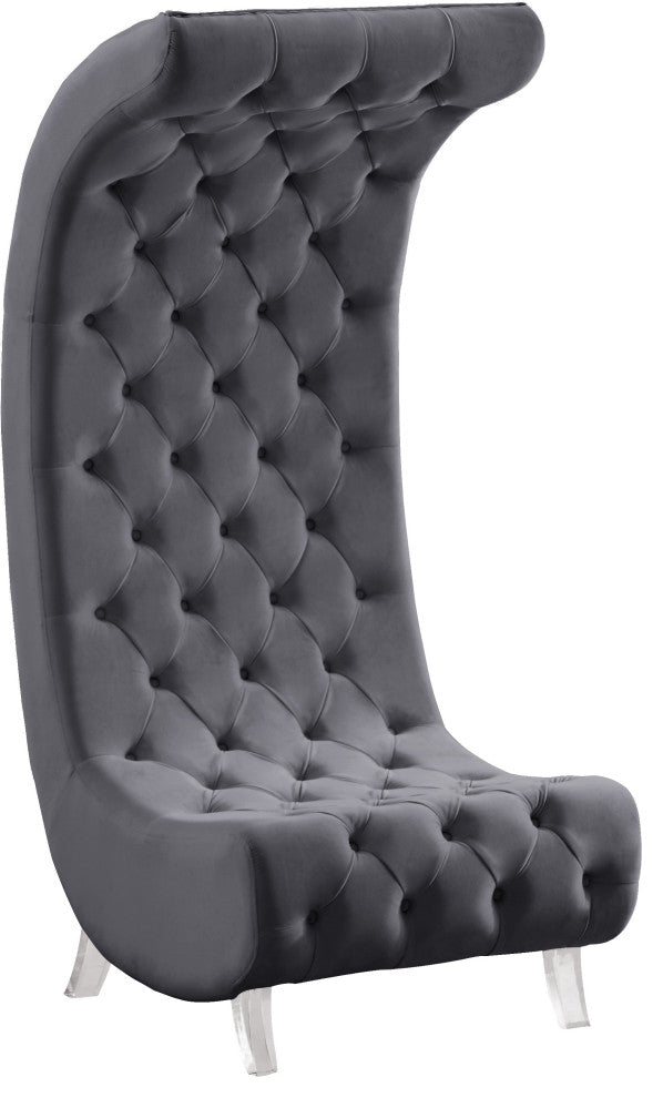 Crescent Velvet Upholstered Rounded Accent Chair, Gray