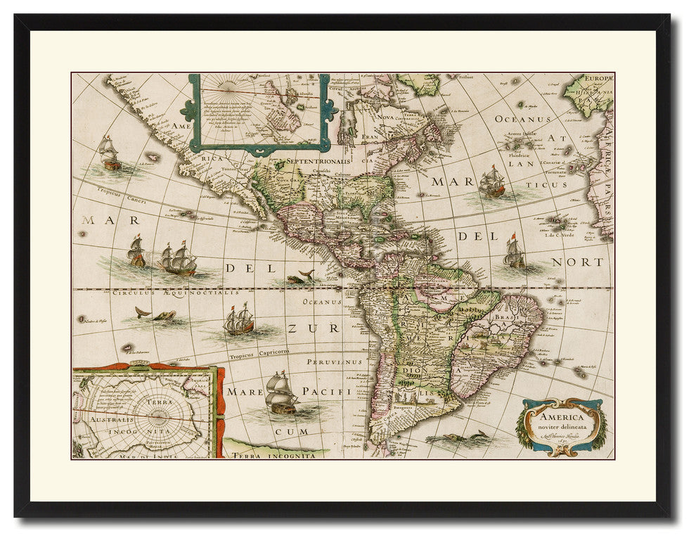 America Vintage Antique Map Wall Art, 28"x37"