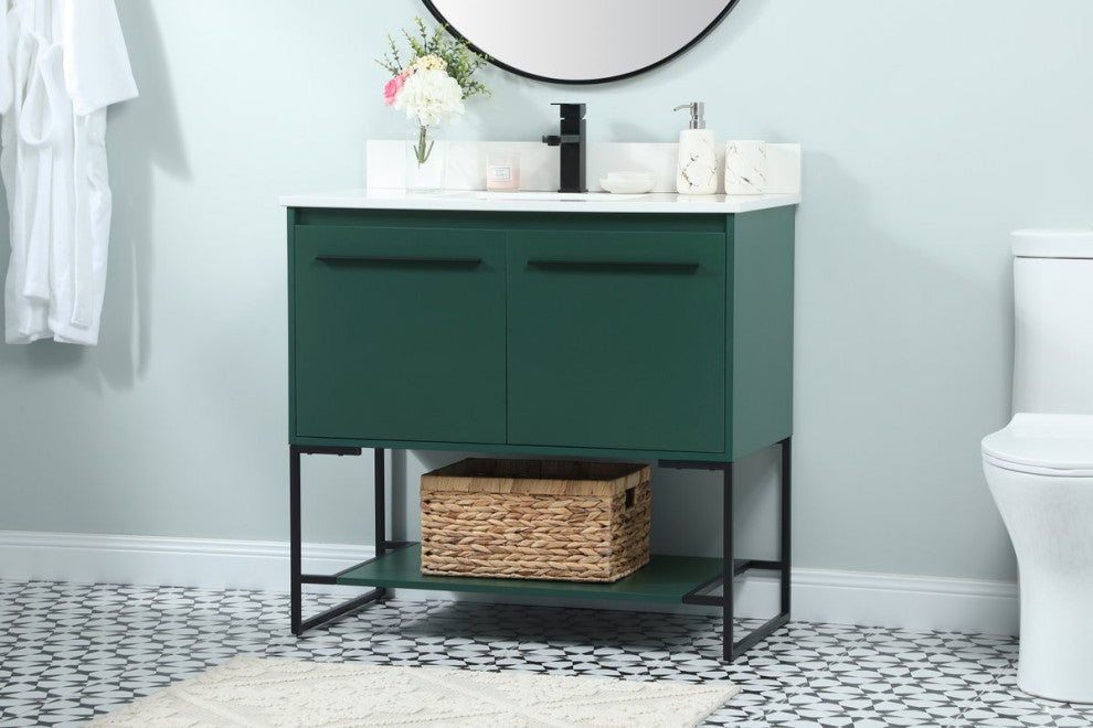 Sue 36" Single Bathroom Vanity, Green, With Backsplash
