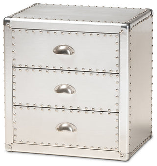 Baxton Studio Armel French Industrial Silver Metal 3-Drawer End Table