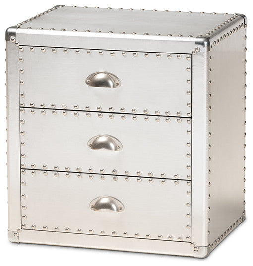 Baxton Studio Armel French Industrial Silver Metal 3-Drawer End Table