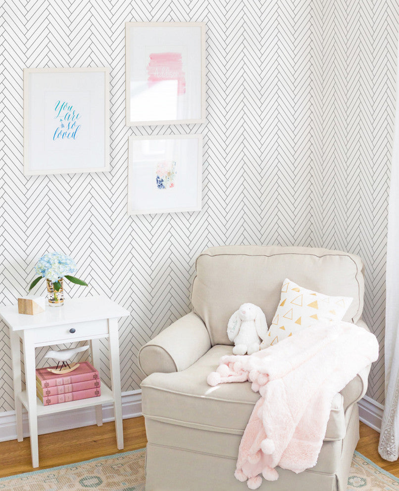 Herringbone Tile Pattern Peel-and-Stick Vinyl Wallpaper, 24"w X 108"h