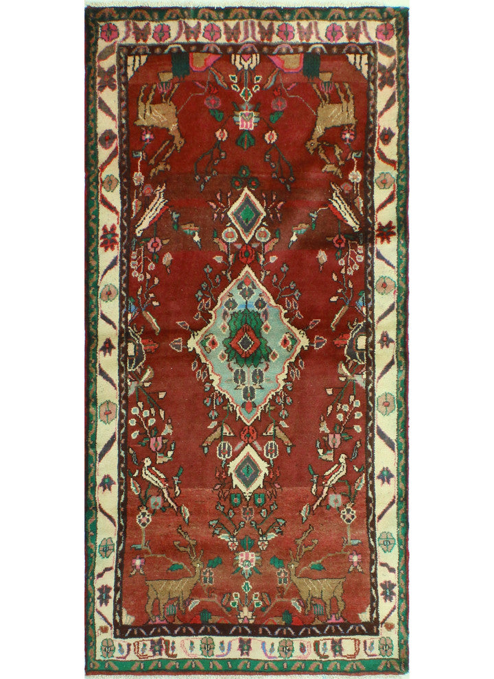 Fine Vintage Distressed Melisa Burgundy/Ivory Runner, 3'5 x 7'4